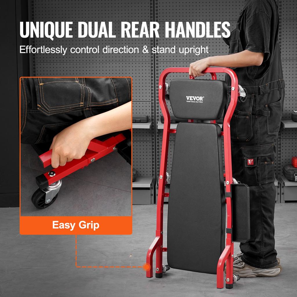 VEVOR Mechanic Garage Creeper, 1118 mm, 136.1 kg Capacity Automotive Rolling Creeper with 6 Casters Adjustable Cushioned Headrest Tool Tray