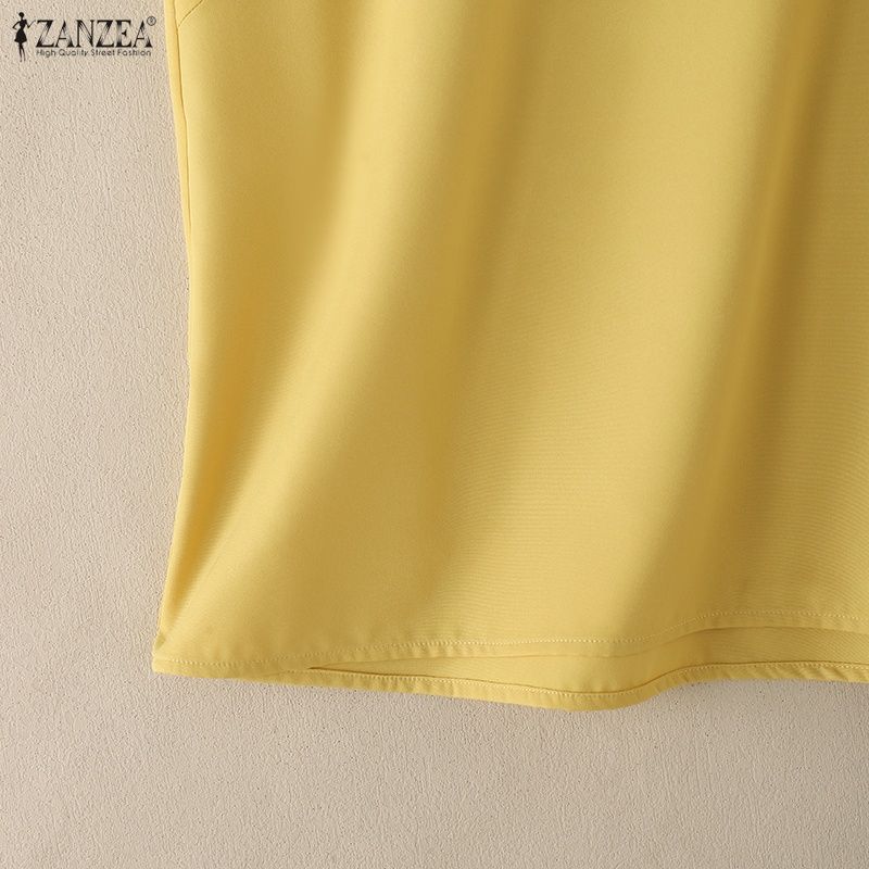 ZANZEA Blusa Casual Feminina de Manga Curta e Cor Sólida com Decote Redondo