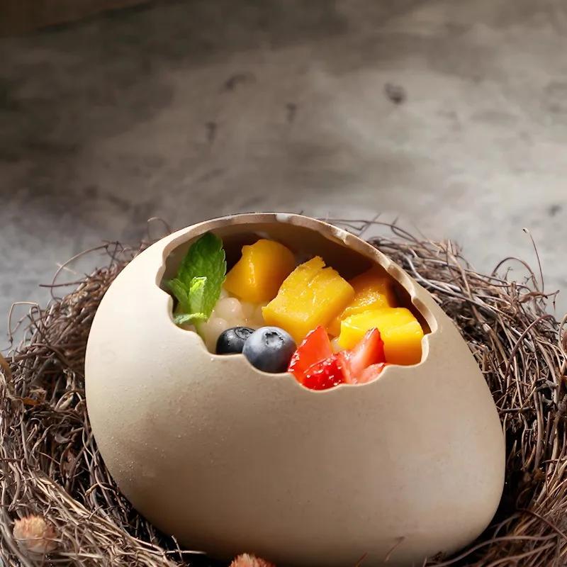 Fuglereir-egg Keramisk bolle Kald drikke Grill Kreativ Spesiell Kunstnerisk Konseptfat Dessert Molekylær Gastronomi