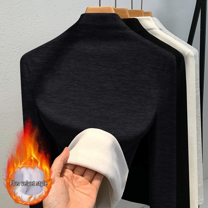 2025 Winter Women's Slimming Velvet-Base Long Sleeve High-Collar T-Shirt: Trendy, Age-Reducing, Thickened Inner Wear