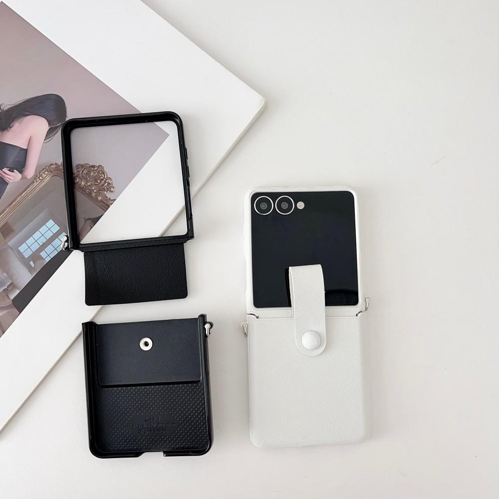 For Samsung Galaxy Z Flip 7 Case Luxury PU Leather Skin Wrist strap Protective Back Cover Case For Samsung Z Flip 7 6 5 4 Shell