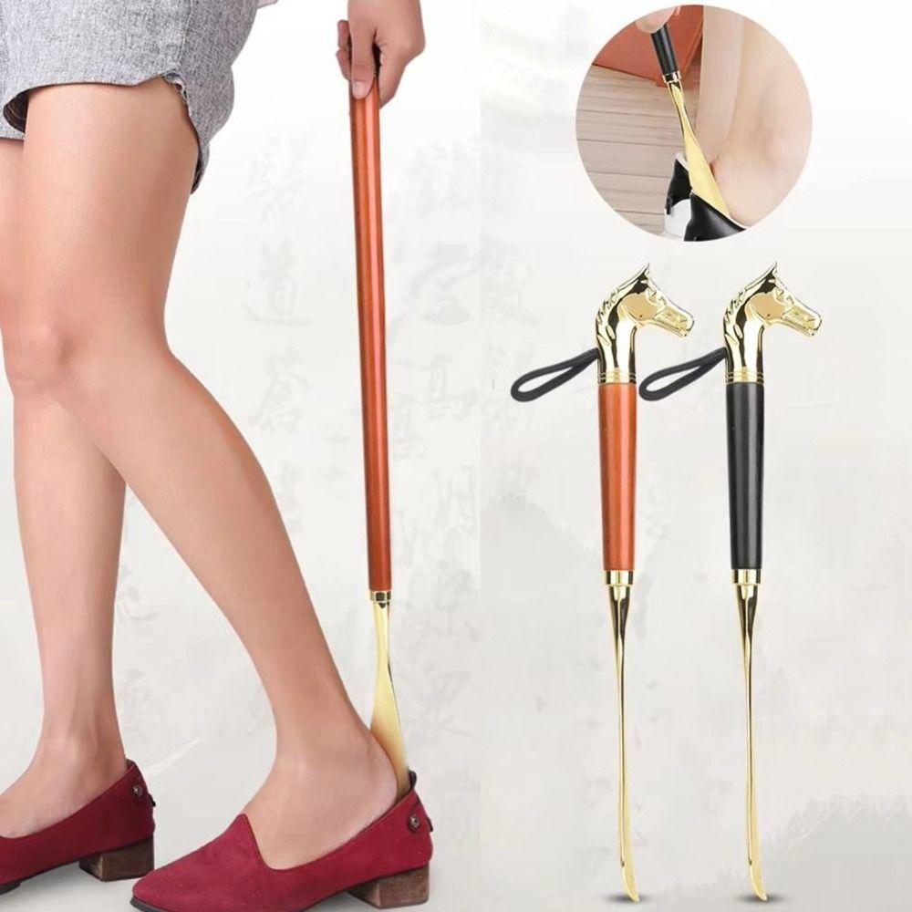 32cm Metal Shoe Horn Long Portable Shoe Lifter Shoe Puller Wood Handle Shoehorn Women Men