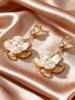 Boucles d'oreilles pendantes élégantes style coréen en acier inoxydable, fleur perle simulée, zircon, pour femmes, bijoux de piercing chics et charmants