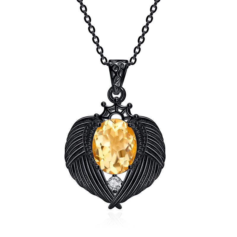 Natural Color Treasure Crystal Stone Angel Wings Pendant S925 Sterling Silver Necklace Women's Premium Clavicle Chain