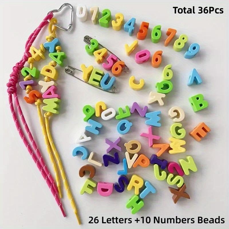 36pcs Vibrant Color Beads - Acrylic Alphabet & Number Stringing Beads with Holes, 26 Letters & 10 Numbers for Keychains & Phone Chains