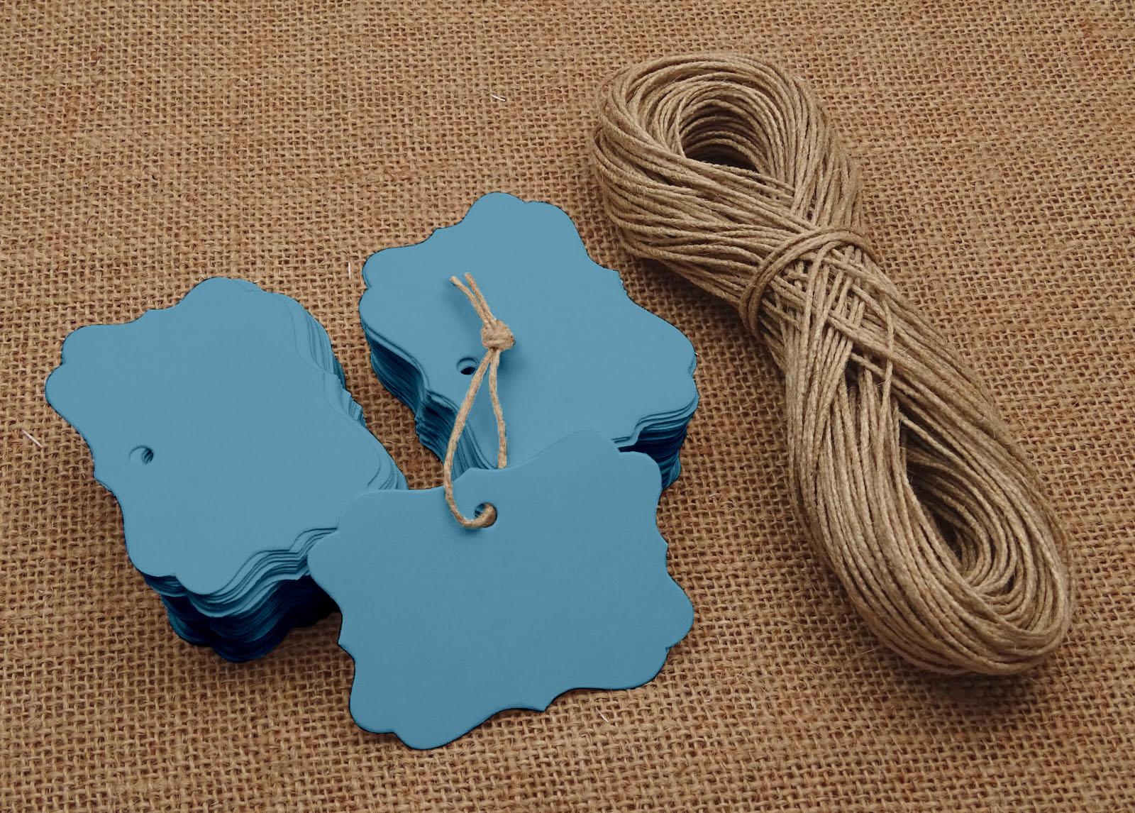 

100 шт. Подарункові ярлики з краями гребінця для весільної вечірки з безкоштовним натуральним джутовим шпагатом 0.75 Inches Diameter світло-синій колір