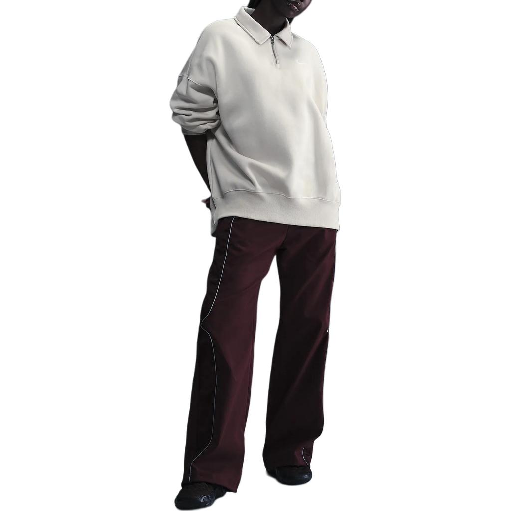 Nike Sportswear Phoenix Fleece Pullover Comfortable Long Sleeve Polo Shirt Women tops Light-Earlwood-Brown Sail FZ3207-104