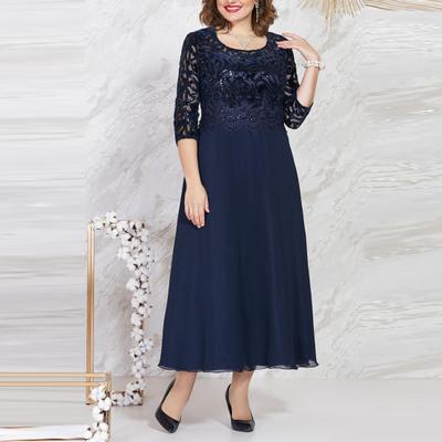 Charming A-Line Ankle Length Evening Dress Elegant Lace Chiffon Stitching Female Plus Size Party Daily Clothing