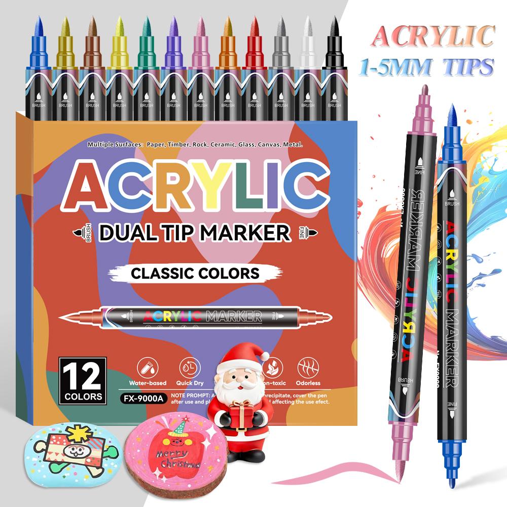 12 Colors Acrylic Marker Pens Handing Comfortable For Drawing Painting Stone Wood Creative DIY Model Coloring Art Supplies