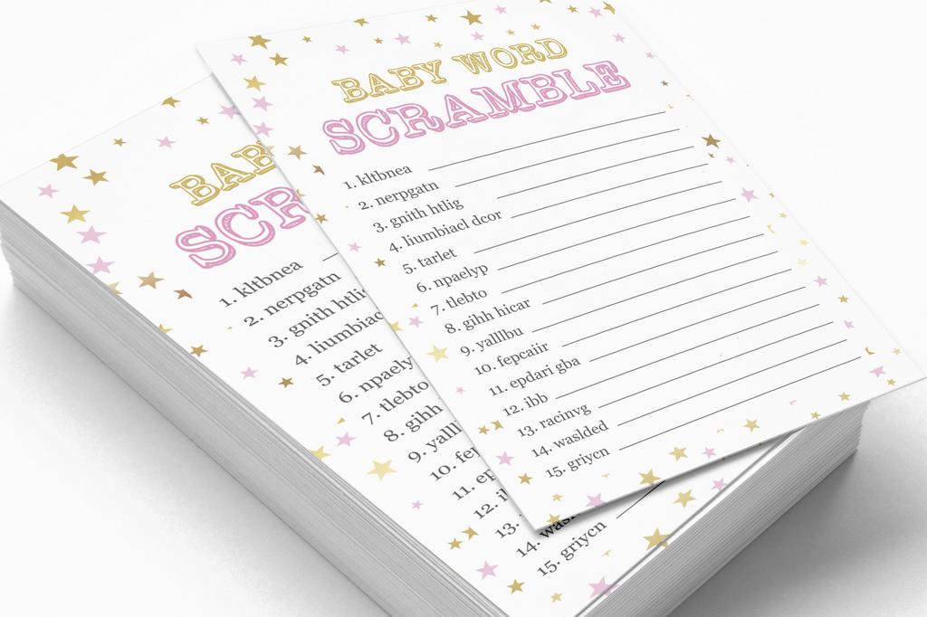 Inkdotpot 50-PackA  Baby WordA  ScrambleA  Baby ShowerA  Game Cards Confetti Star Gender Neutral Party Supplies-Fun Baby Shower