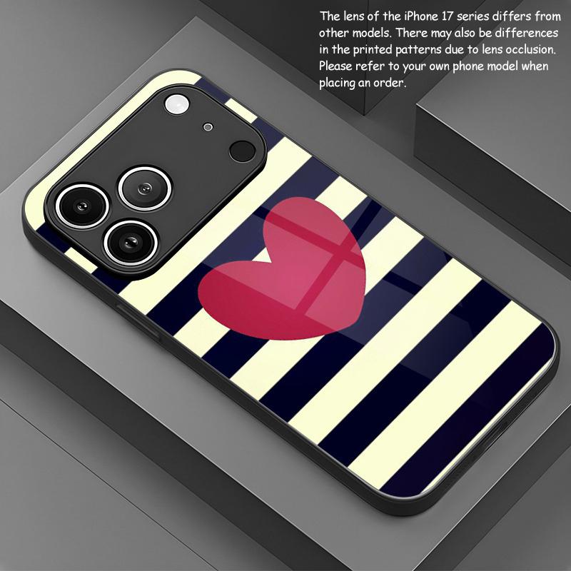 

Creative Striped Heart Pattern Tempered Glass Phone Case For iPhone 17 16 15 Pro Max 14 13 12 11 17 Air 7 8 Plus XR XS X Cover iPhone 15 Pro Max