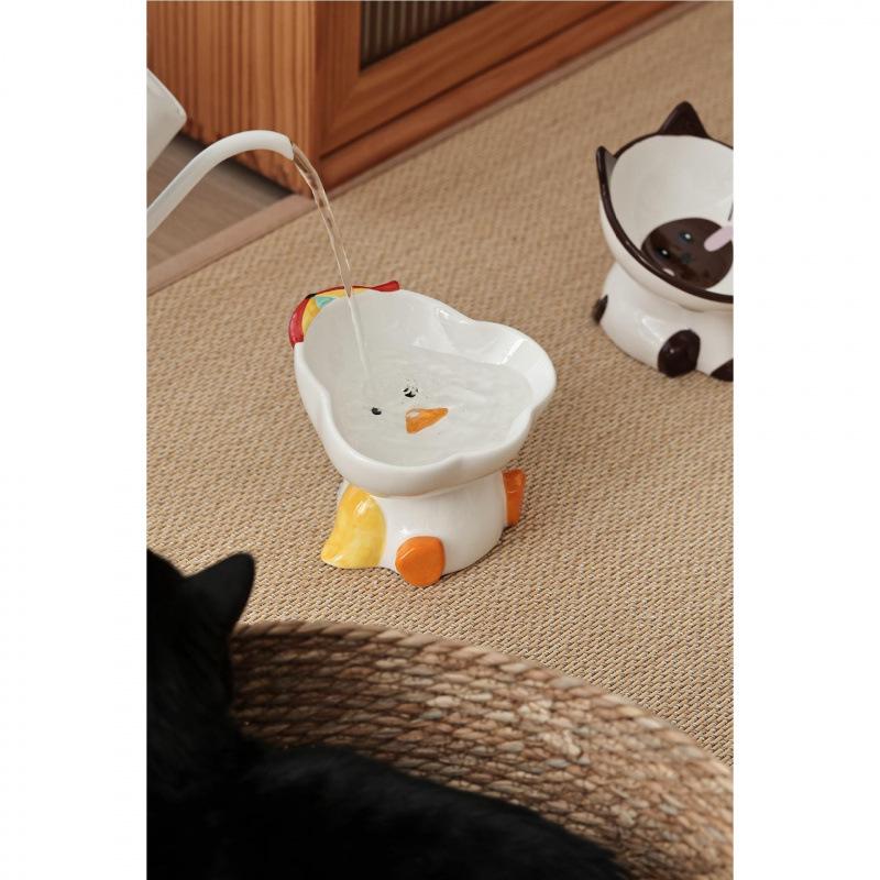 Cute Animal Series High-Footed Ceramic Pet Bowl - Neck Protection & Anti-Black Chin Design for Cats and Dogs
