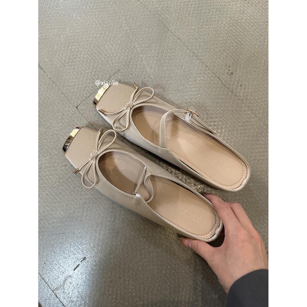 XINZHOU Sense Metal Square Head Mary Jane Baotou Half Slippers Women's Summer Outer Wear One Pedal Evening Wind Muller