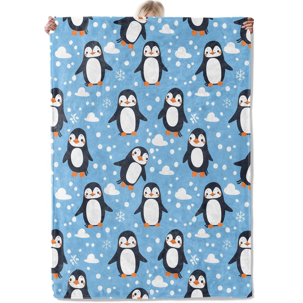 Penguin Blanket Soft Cute Penguins Flannel Fleece Throw Blanket Lightweight Fuzzy Plush Blanket for Couch Bed Sofa Home Decor