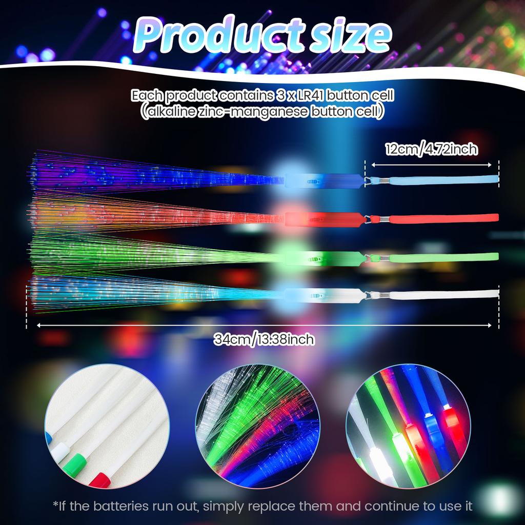 36/48Pcs Glow Fiber Wands Sticks LED Flashing Stick Light up Stick Colorful Fiber Optic Wand For Wedding Concert Christmas Party