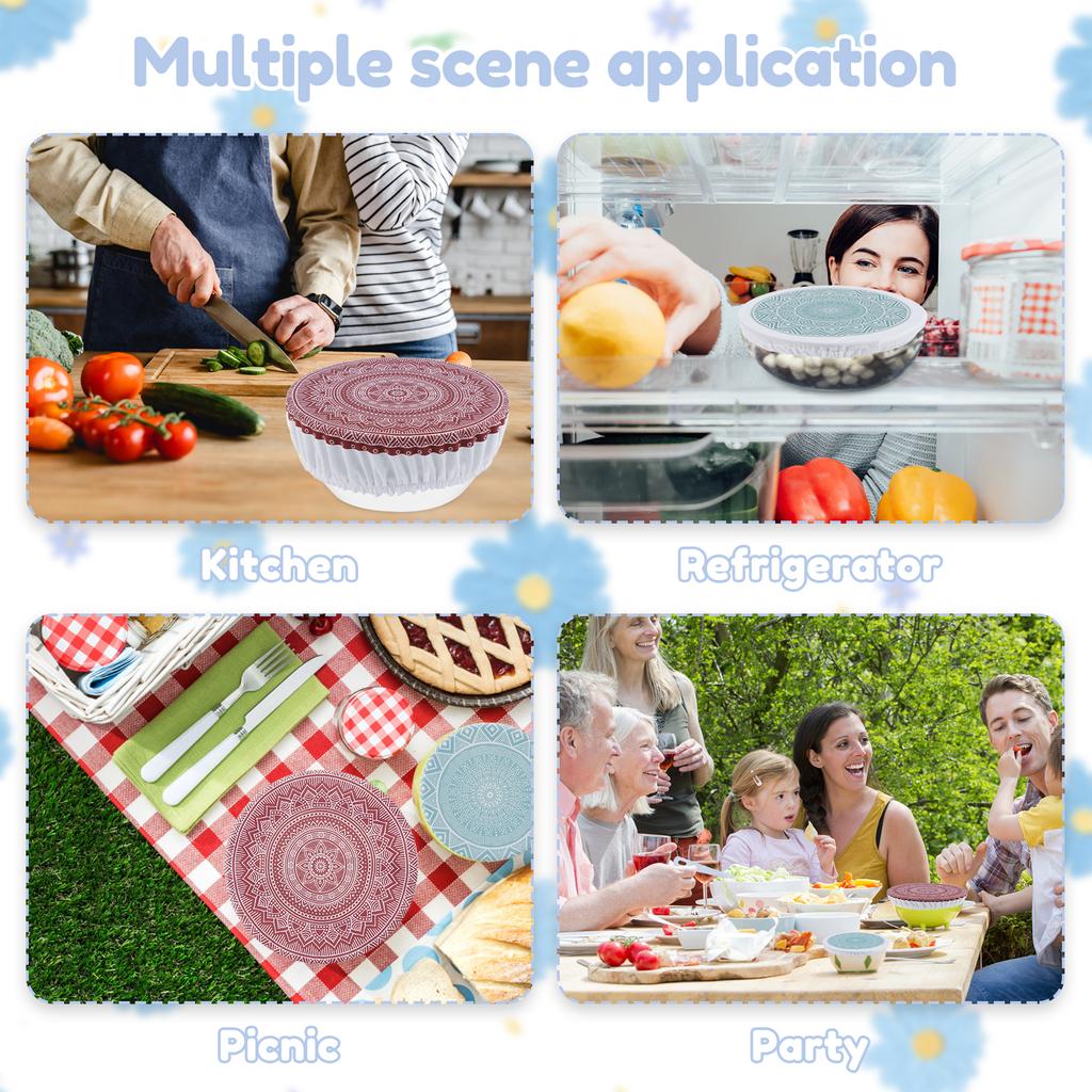 10Pcs Bowl Cover Stretch Lid Cloth Bowl Cover Reusable Fabric Bowl Cover Elastic Portable Bowl Dust Cover for Party Picnic Home