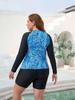 Women's Plus Size Long Sleeve Swim Set - Two-Piece Surfsuit with Boxer Briefs for Sun Protection and Diving.