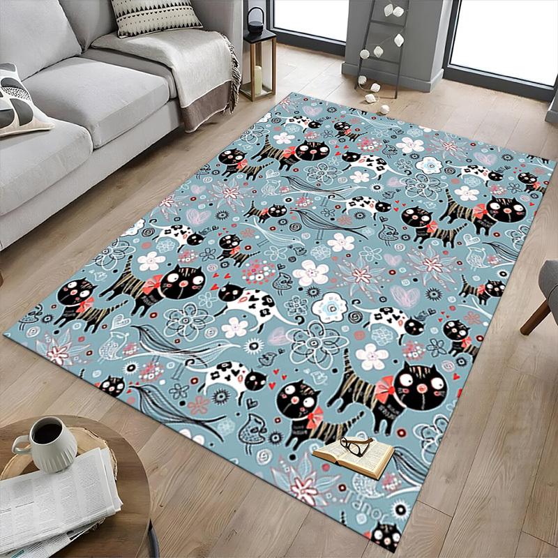 1 Stück Katzen Blumen Extra Groß Rutschfester Teppich, Büro, Familie, Schlafzimmer, Studio - Großer TeppichJ0332
