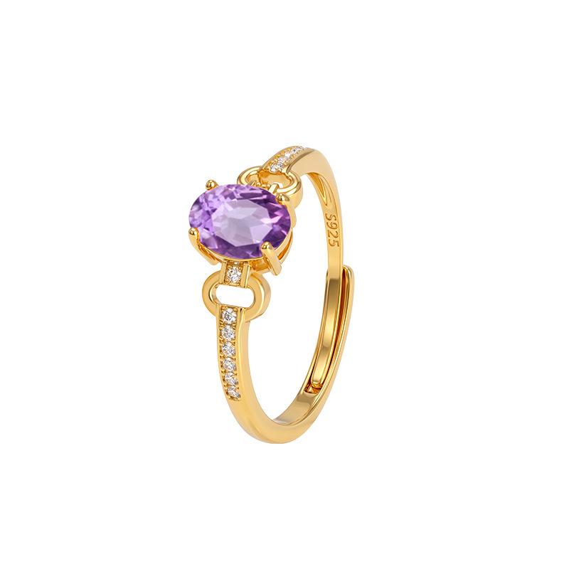 Color Treasure Ring S925 Sterling Silver Horse Buckle Design Natural Topaz Garnet Peridot Light Luxury Living Ring