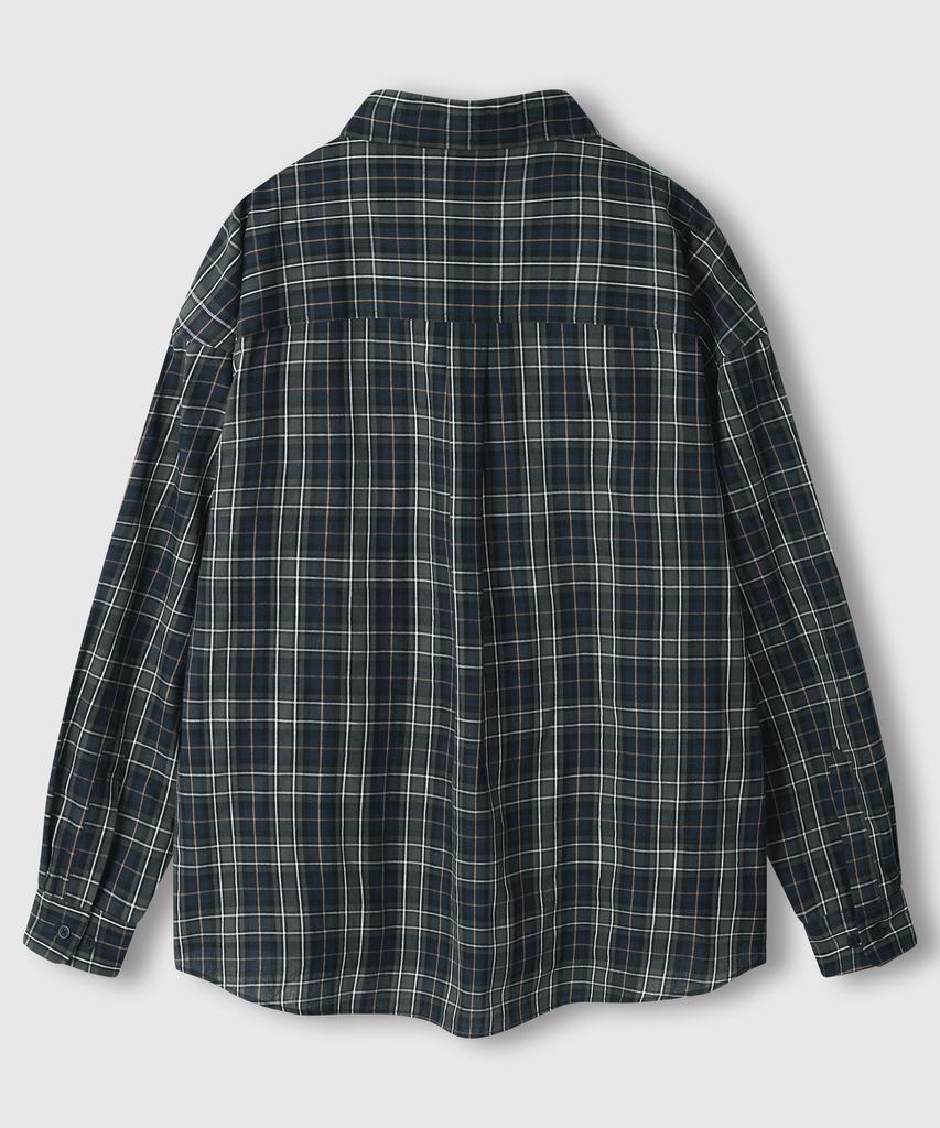 LEMAIN SECOND Retro Oversized Cotton Flannel Pocket Check Shirt [Green]