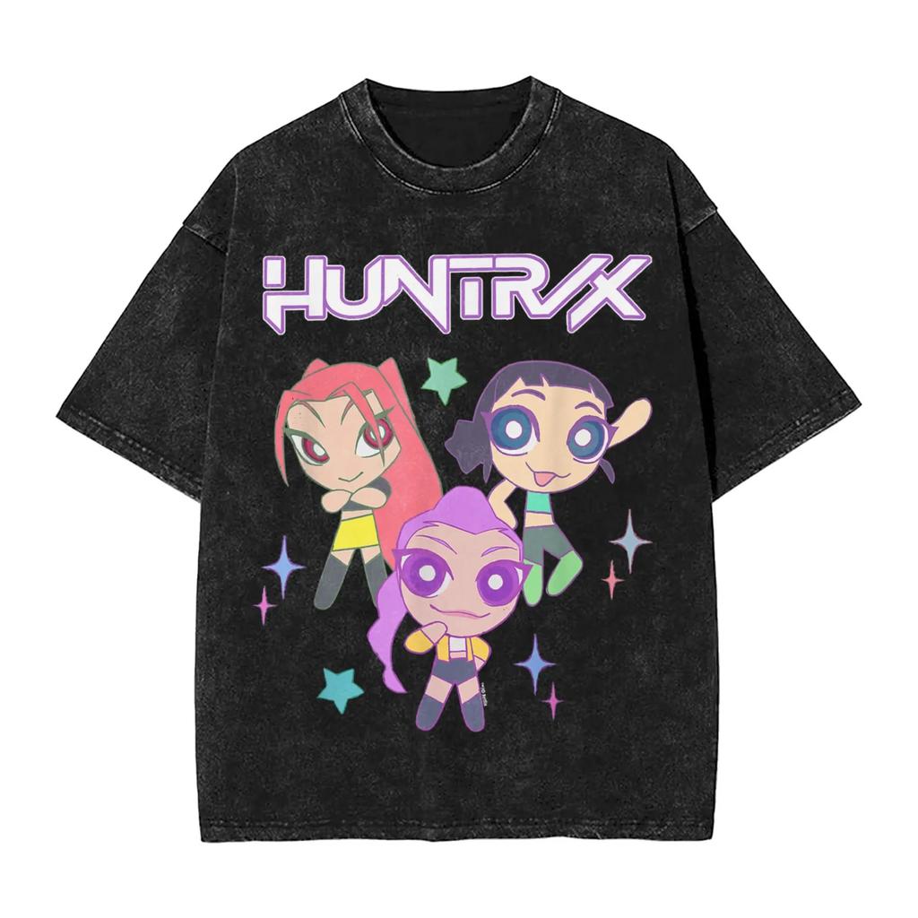 Huntrix Kpop Demon Hunters Mira Rumi  Zoey T Shirt Summer Washed T-Shirts Casual Hippie Tee Shirt for Men Print Top Tees 2025