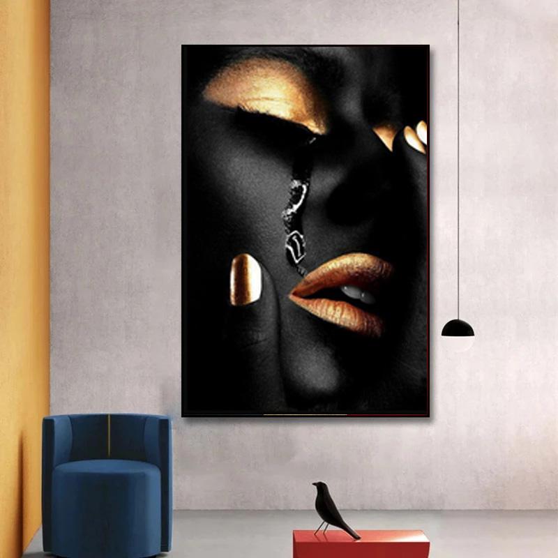 Classical Art Black Gold African Women Canvas Painting Wall Art Pictures Posters and Prints for Living Office Bedroom Home Decor No Frame