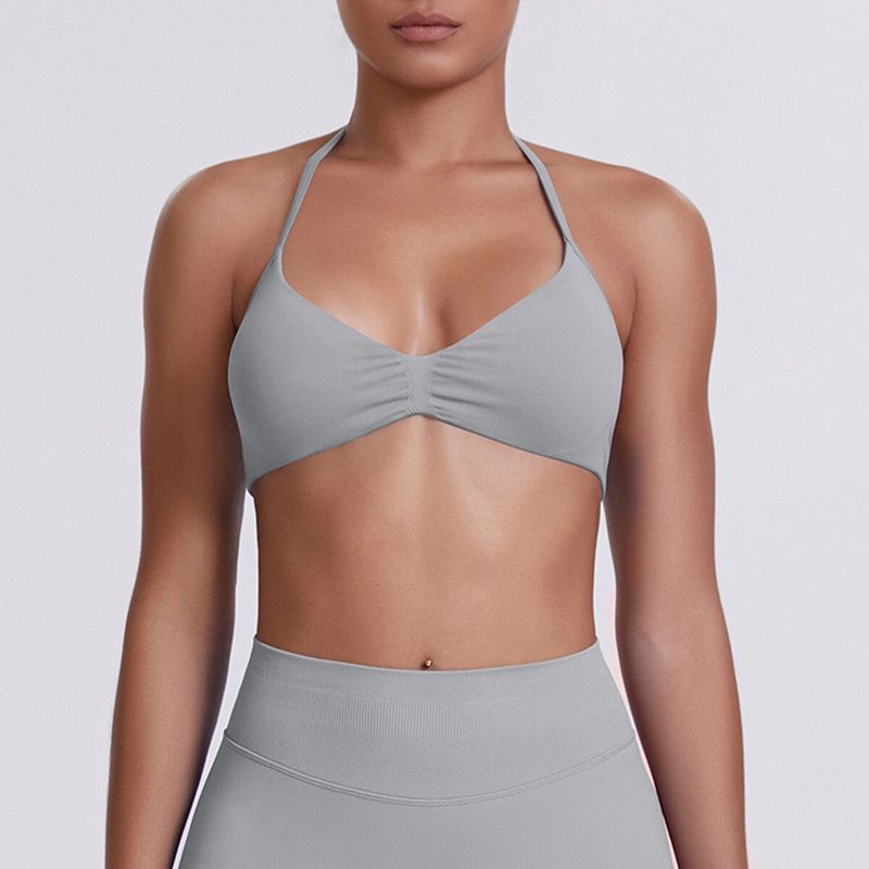 European and American Style Thin Strap Beauty Back Halter Sports Bra for Women, Pilates Yoga Tank Top, Seamless Fitness Underwear Camisole