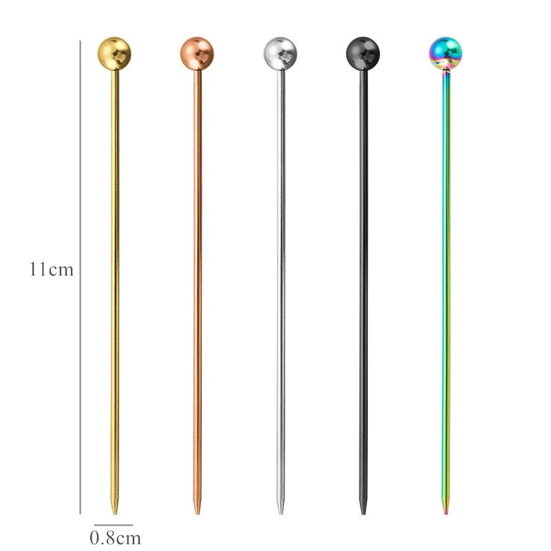 3PCS Stainless Steel Cocktail Sticks Fruit Sticks Reusable Drink Picks Toothpicks Drinks Creativity Decorate Fruit Tableware