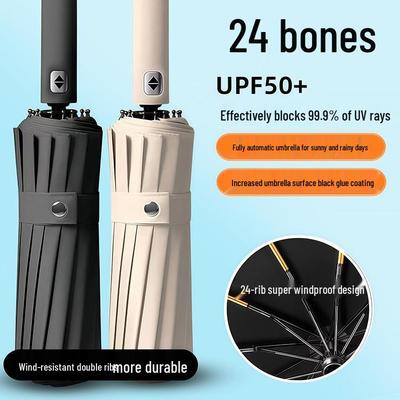 24-Rib Automatic Umbrella: Durable, Rotating, Large, for All-Weather Use, UV and Sun Protection, Unisex.