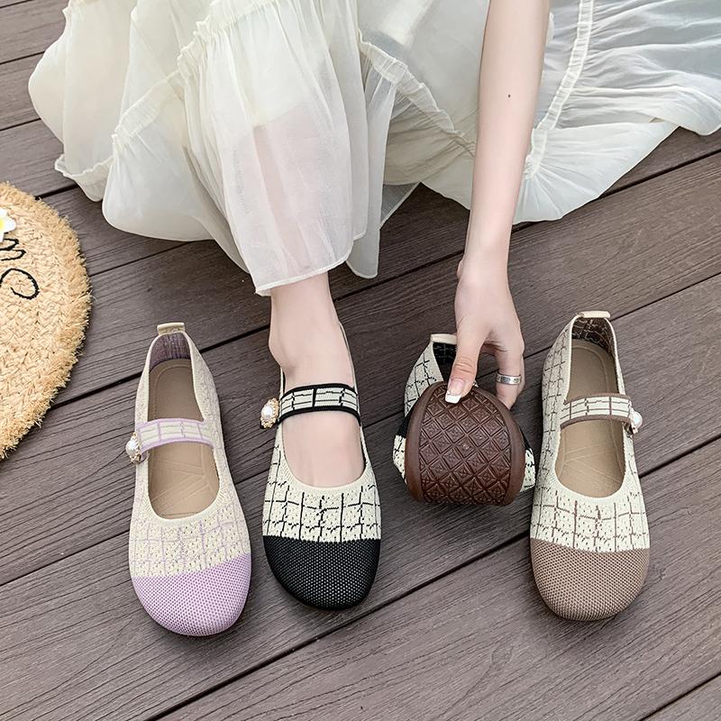 2025 Spring/Summer Ballet Flat Shoes Women's Casual Shoes Flat Heels Anti Slip Fashion Versatile Knitted Women's Shoes