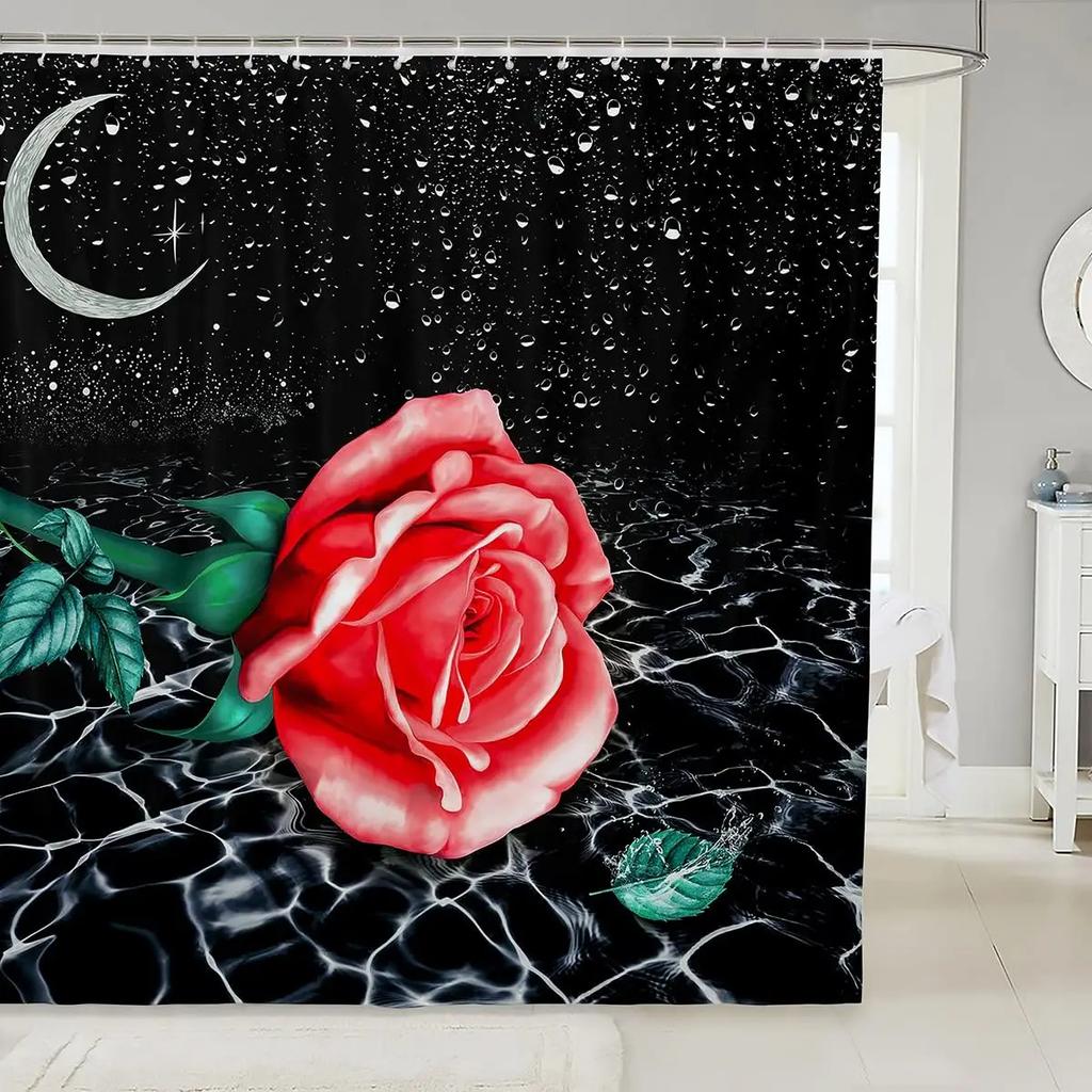 Rose Shower Curtain for Girls Couple Valentines Day Gift Romantic Floral Bath Curtain Botanical Flower Nature Bathroom Curtain