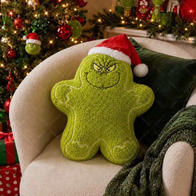 Christmas Green Monster Plush Pillow Festive Home Decor Sofa Bedroom