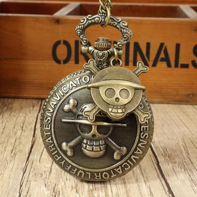 Retro Anime Peripheral One Piece Pocket Watch + Skull Pendant Clamshell Quartz Pocket Watch