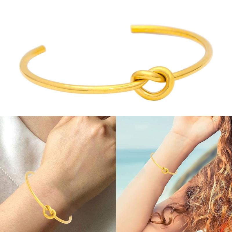 Elegant Geometric Open Knot Bangle Bracelet In Gold Finish Jewelry Accessory for Fashionable Women Seek Unique Styles