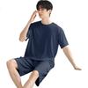XUEXIMAN Men's Pajamas, 2026 New Summer Style, Ice Silk Ribbed Short Sleeve Shorts, Thin Comfortable Wearable Loungewear Set