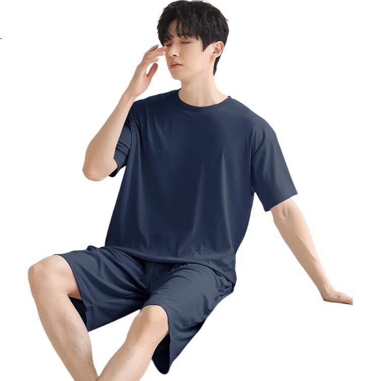 XUEXIMAN Men's Pajamas, 2026 New Summer Style, Ice Silk Ribbed Short Sleeve Shorts, Thin Comfortable Wearable Loungewear Set