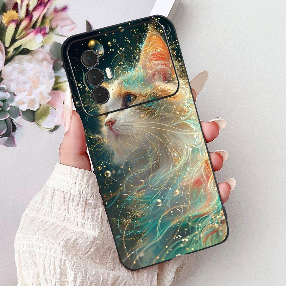 For Tecno Spark 8 Pro 8T 8P Elegant Floral Cat Phone Case For Tecno Spark8 8T 8P 8Pro Black Silicone Soft TPU Cases Bumpers