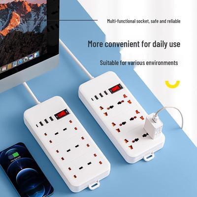 USB Smart Power Strip with Multiple Sockets, Universal European & UK Plug Board, Pure Copper Contacts