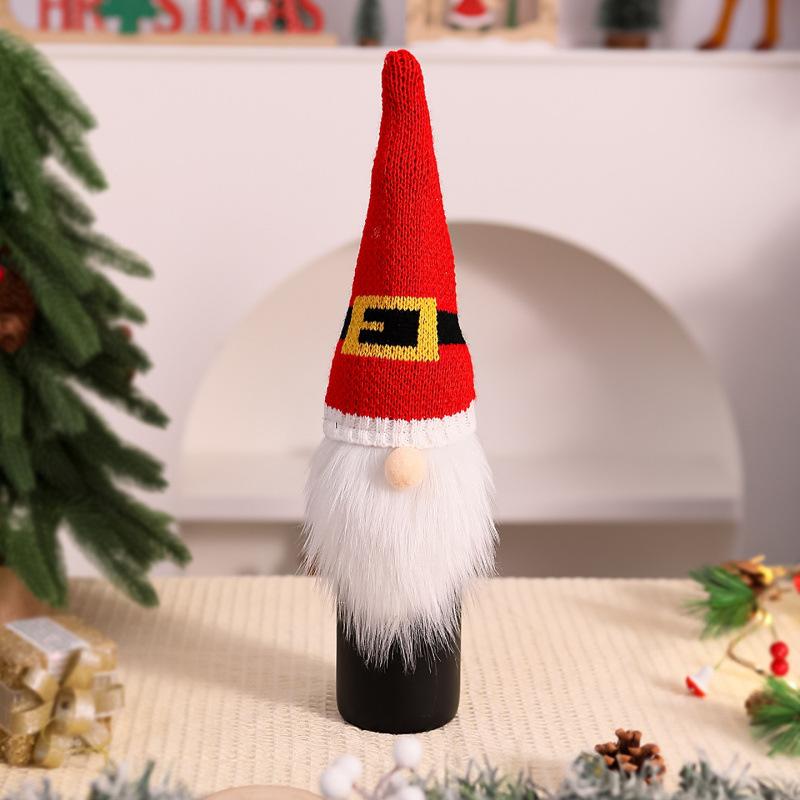 Christmas decoration supplies elf wine bag knitted wine bottle bag faceless doll Santa Claus wine bottle set