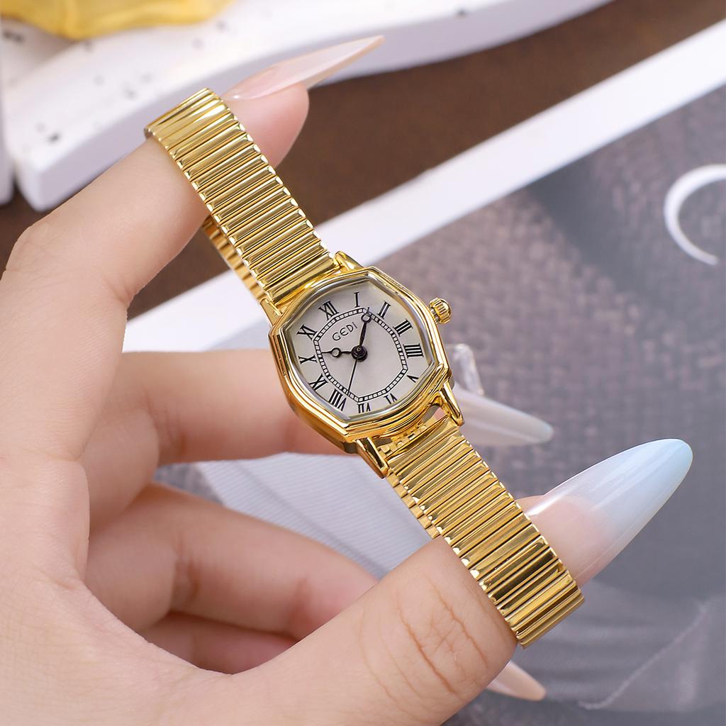 Simple Retro Wine Barrel Roman Women'S Watch Niche High Value Temperament Gold Quartz Watch Women'S Waterproof Watch