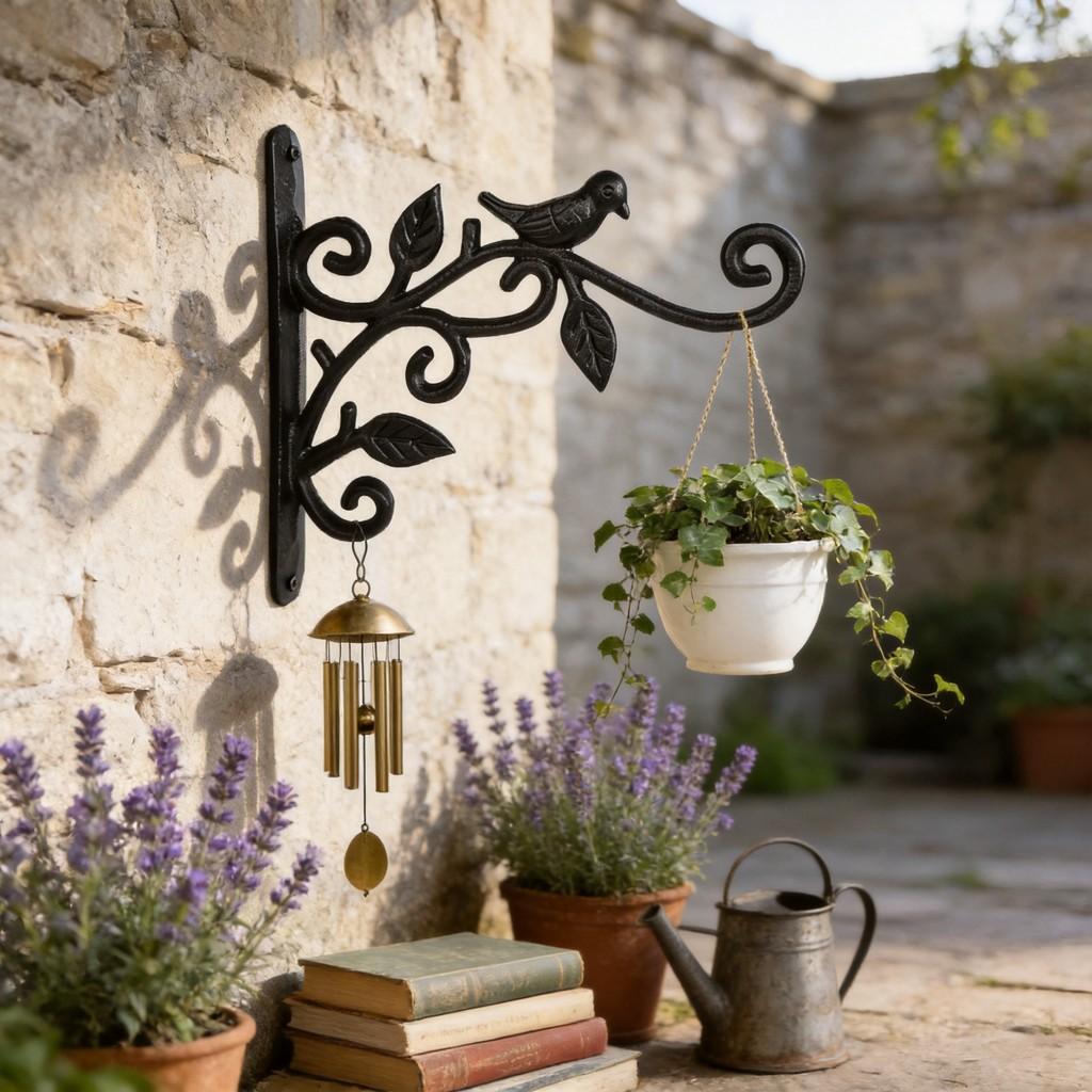Cast Iron Bird Plant Stand With Wall Mount For Indoor Garden And Balcony Decor
