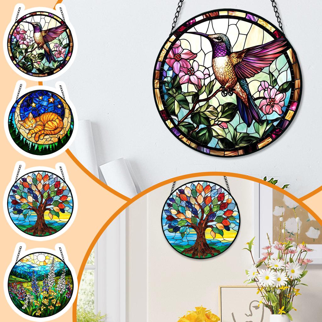 Acrylic Suncatcher Wind Chime Hanging Ornament with Bird and Floral Design for Home Garden Window Decoration Gift