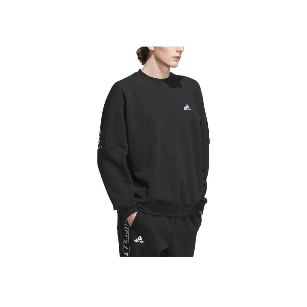 Adidas Loose-Fit Crew Neck Sweatshirt With Letter Print Unisex Tops Black IK7359