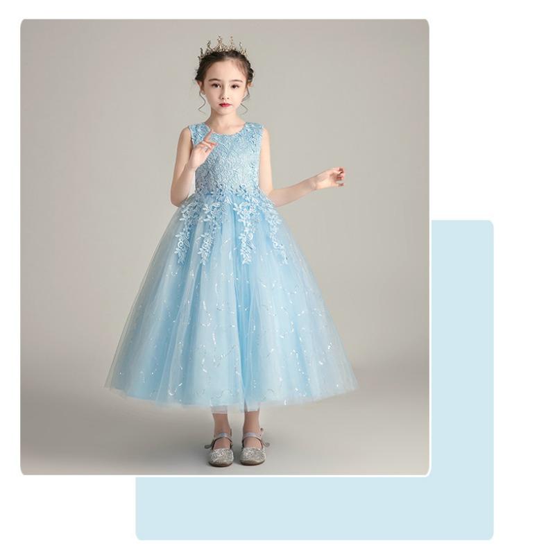 Girls Princess Puffy Lace Flower Girl Party Performance Dress