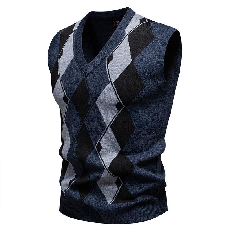 Autumn and Winter Men's New Knitted Sweater Vest Fashion V-neck