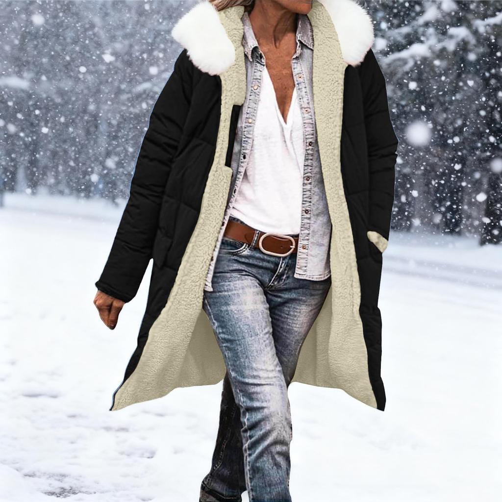 Women's Fashion Winter Solid Color Long Sleeved Hooded Long Zipper Cotton Jacket Warm Coat Down Jacket