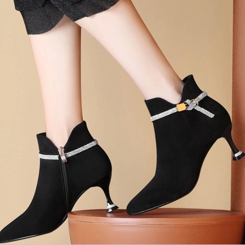Black Heeled Female Short Shoes Autumn Winter Warm Pointed Toe Women's Ankle Boots Trend 2025 On Offer Hot Large Size Booties