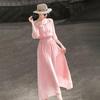 Lanseer Elegant Off-Shoulder Pink Midi Dress