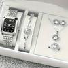 Montre Quartz Classique Carrée pour Femme, Luxe Léger, Simple, Élégante pour Étudiant, Ensemble Montre Quartz avec Bijoux Grand Diamant