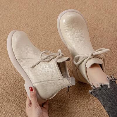 Stile Retro Autunno Stivali in Vera Pelle Piatti Antiscivolo Comodi Versatili Stivali da Donna Stivaletti Scarpe di Tendenza